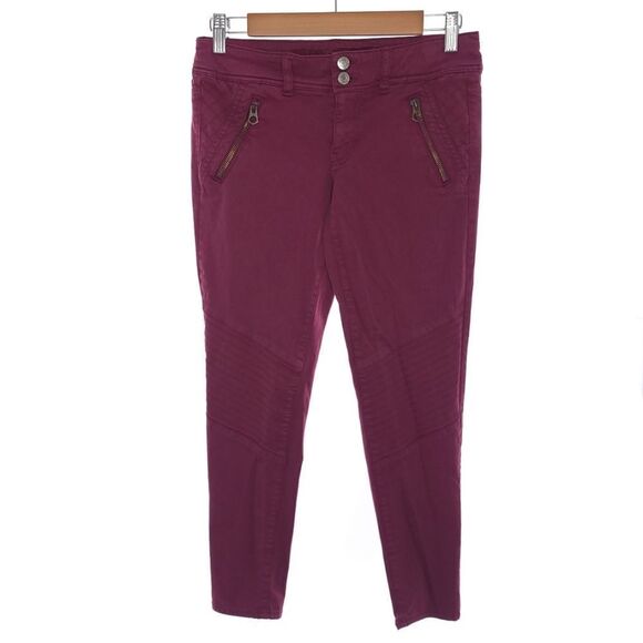 American Eagle Skinny Crop Stretch Solid Burgundy Pants Womens Size 2 - Picture 1 of 13